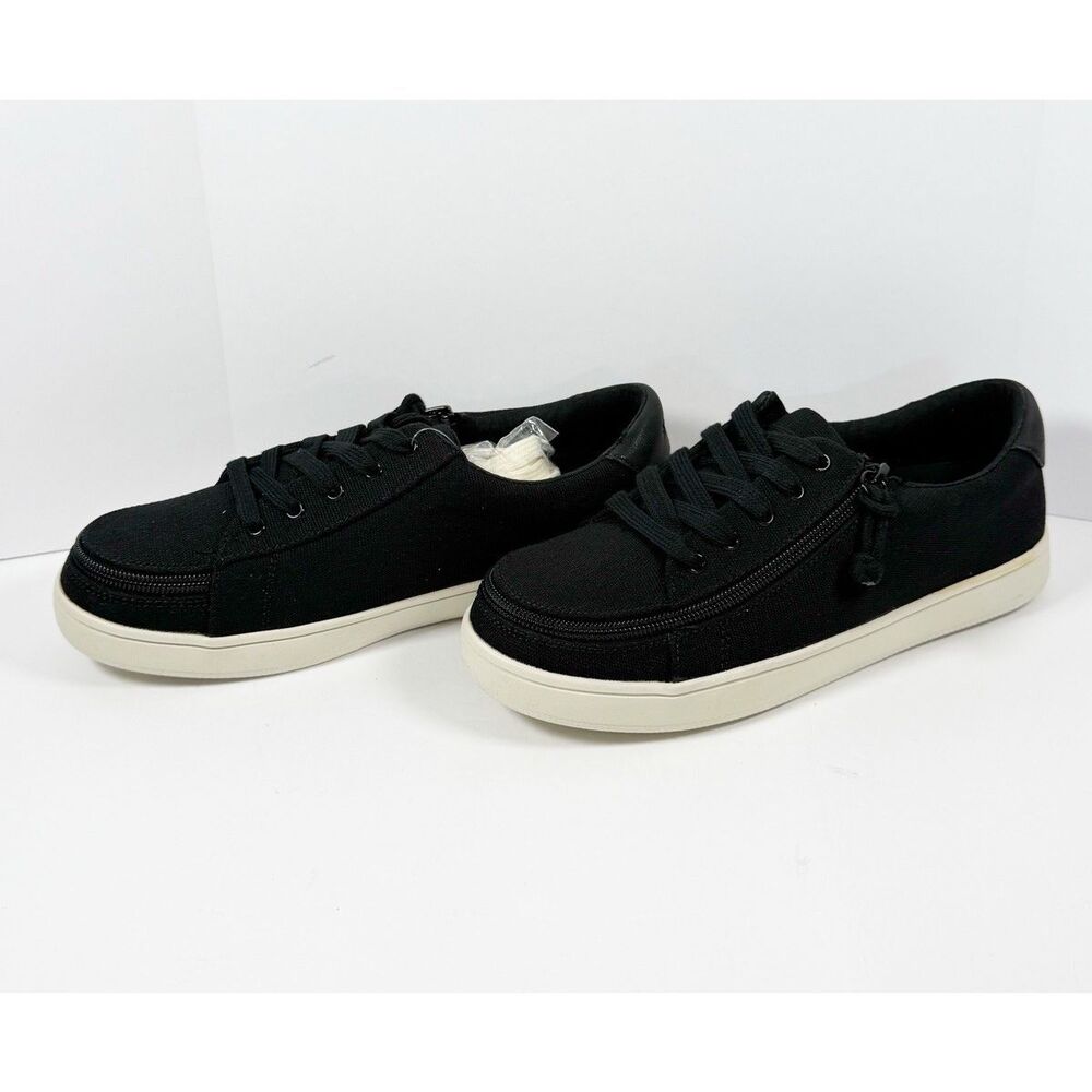 NEW BILLY Footwear Sneaker II Lace-Up Low Top Zip-On Canvas Sporty Black White 7 - Picture 2 of 11